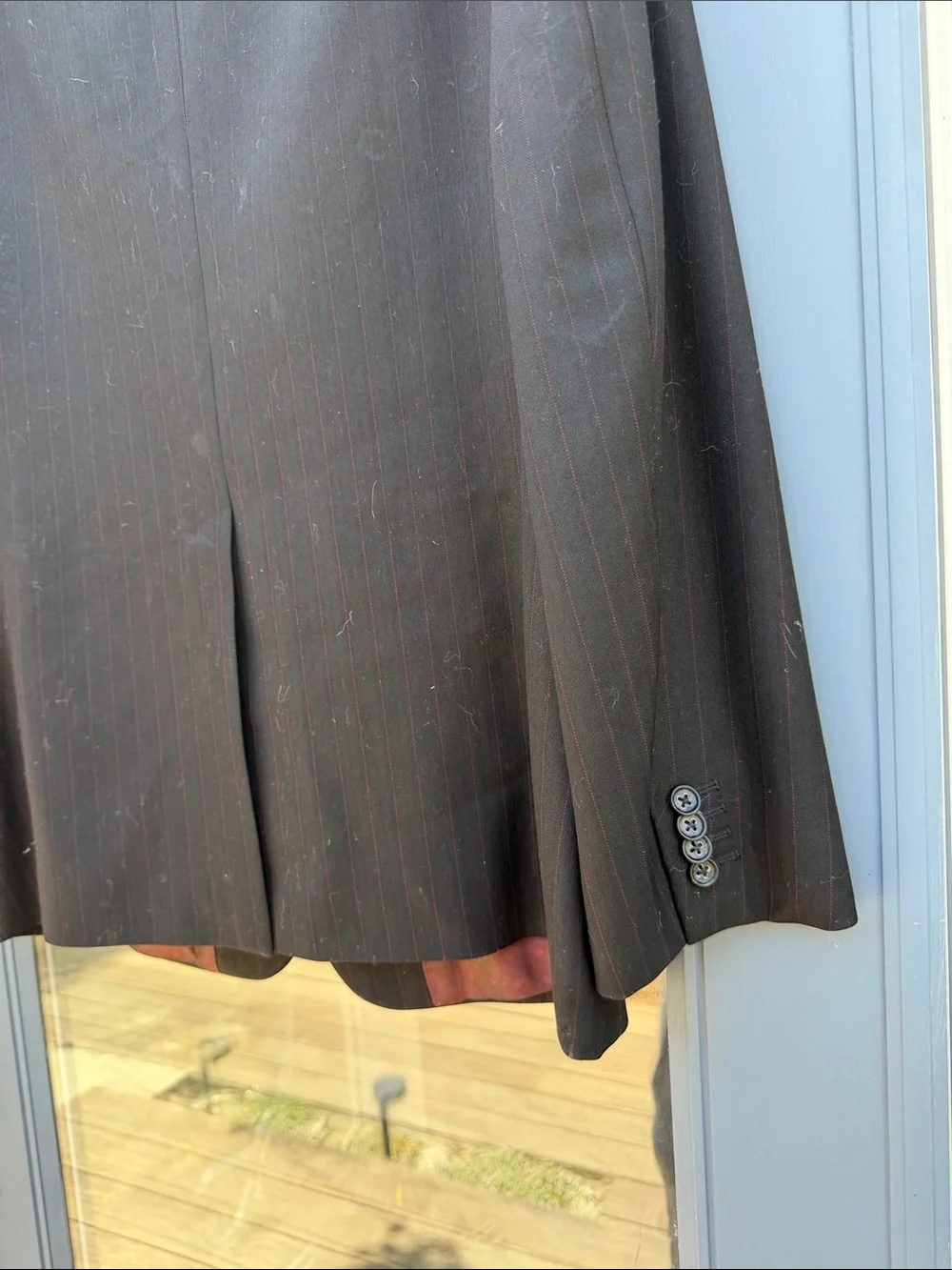 Banana Republic Charcoal Pinstripe Suit Jacket with Burgundy Lining